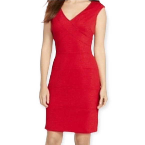 American Living Red V-neck Lurex Dress Size 16 - Picture 1 of 16
